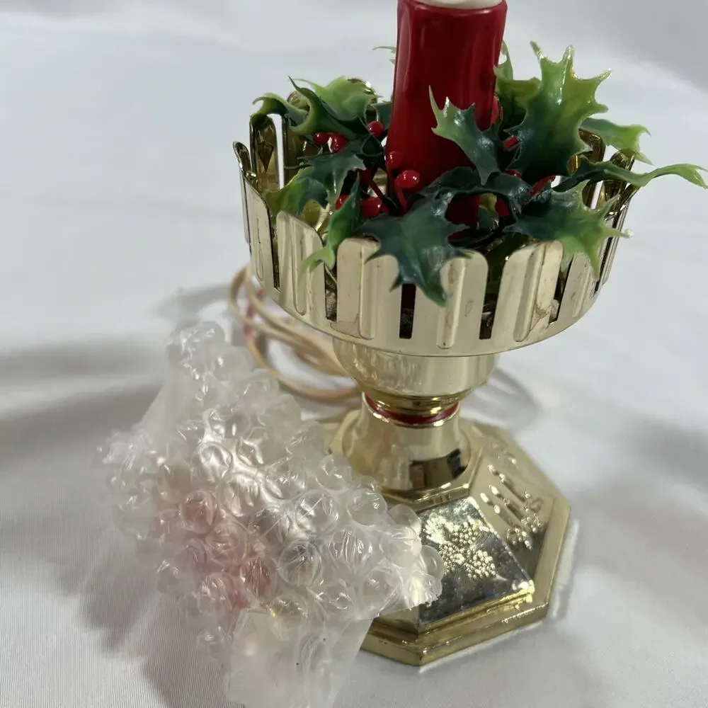 Vintage Blow Mold Plastic Light Up Candle Christmas Holly Lamp Electric Window